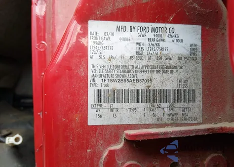 2010 Ford F-250 Cabela's/King Ranch/Lariat/Xl/Xlt z USA, uszkodzony, nr VIN 1FTSW2B55AEB37015